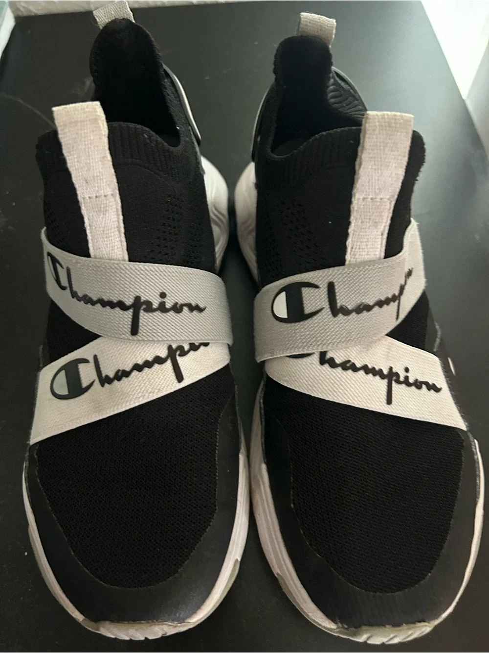 Champion Kids Black & White Slip-On Sneakers with Branded Straps